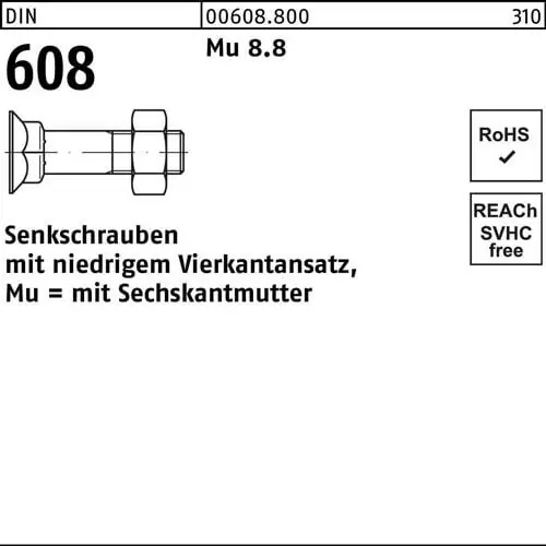 Nur Heute Senkschraube DIN 608 4-ktansatz/6-ktmutter M12x 30 Mu 8.8 100 Stück
