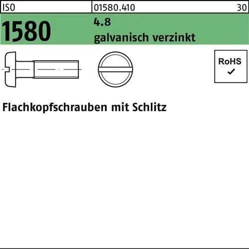 Flachkopfschraube ISO 1580 Schlitz M5x 10 4.8 galv.verz. 200 Stück Schneller Versand