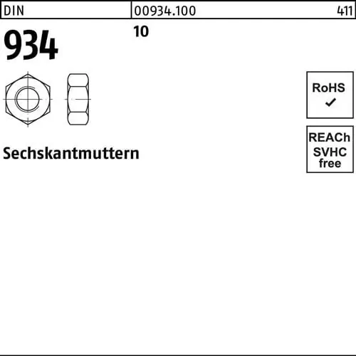 Sechskantmutter DIN 934 M16 10 100 Stück Kostenloser Versand
