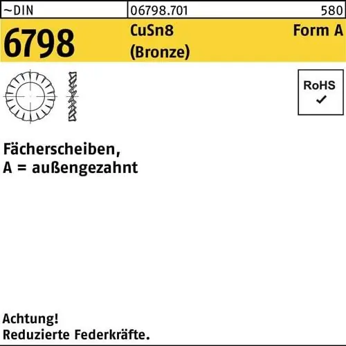 Fächerscheibe DIN 6798 FormA außengezahnt A 8,4 CuSn Bronze 1000 Stück Gratis Versand