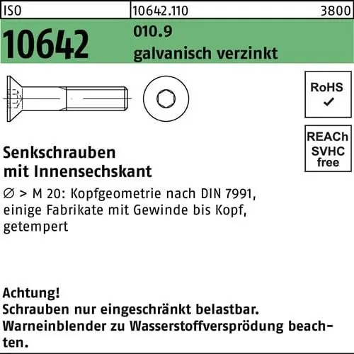 Senkschraube ISO 10642 Innen-6kt M16x 30 010.9 galv.verz. 50St. Highlight