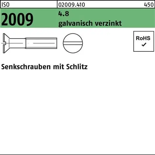 Senkschraube ISO 2009 Schlitz M12x 25 4.8 galv.verz. 100 Stück Kostenloser Versand