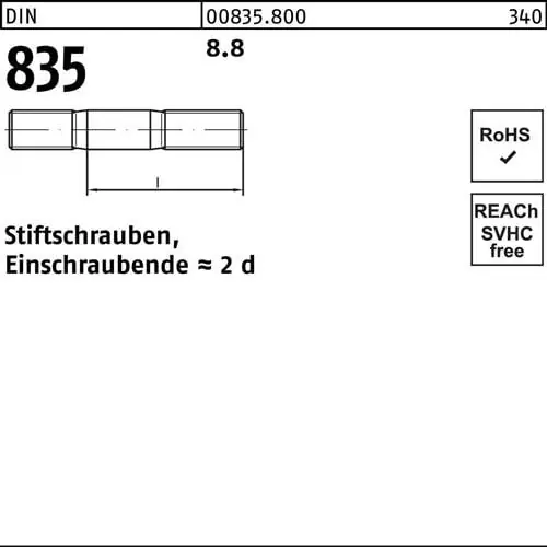 Stiftschraube DIN 835 M8x 25 8.8 Einschraubende=2d 100 Stück Bestseller