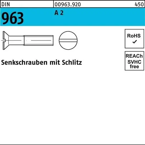 Knallerangebot Senkschraube DIN 963 Schlitz M6x 30 A 2 200 Stück