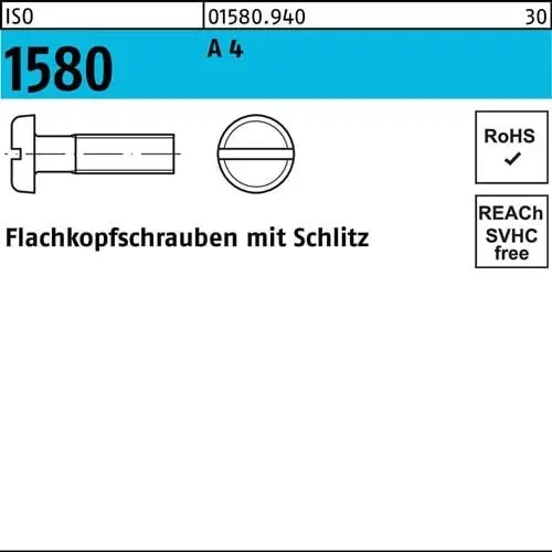 Kostenloser Rückversand Flachkopfschraube ISO 1580 Schlitz M2x 5 A 4 1000 Stück