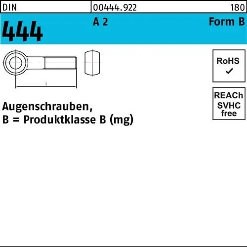Augenschraube DIN 444 Form B BM 16 x 120 A 2 10 Stück Sonderangebot