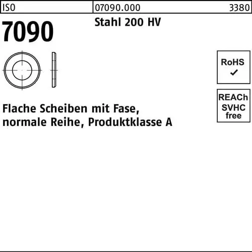 Unterlegscheibe ISO 7090 m.Fase 18 Stahl 200 HV 250 Stück Abverkauf