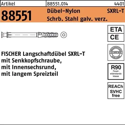 Langschaftdübel R 88551 SXRL 10x230 T Schr.Stahl verz./Dübel-Nylon 50St. FISCHER Bestpreis