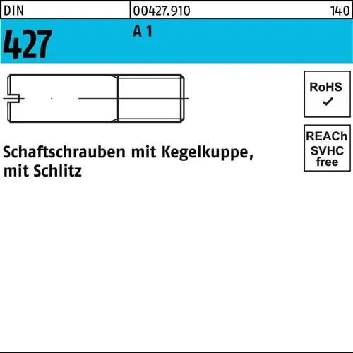 Schaftschraube DIN 427/ISO 2342 Kegelkuppe/Schlitz M6x 30 A1 100 Stück Nur Heute
