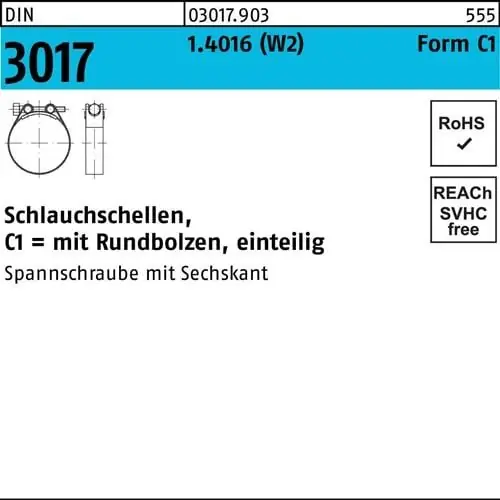 Schlauchschelle DIN 3017 W2 FormC1 200-213/30 1.4016 Schraube galv.verz. 10St. Top-Seller