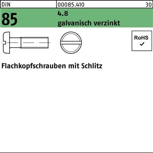 Neu Im Sortiment Flachkopfschraube DIN 85/ISO 1580 Schlitz M5x 8 4.8 galv.verz. 200St.