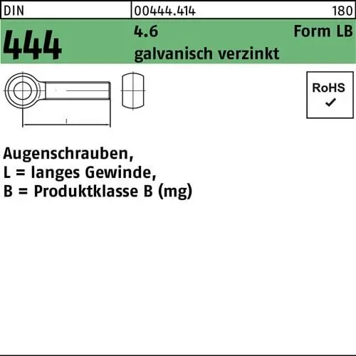 Augenschraube DIN 444 Form LB LBM 24 x 170 4.6 galvanisch verzinkt 5 Stück Expressversand