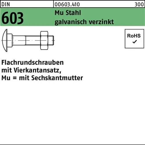 Neuheit Flachrundschraube DIN 603 Vierkantansatz/6-ktmutter M5x65 Mu 4.6 verz. 200St.