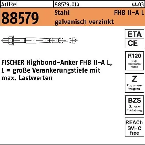 Neuheit Highbond-Anker R 88579 M12x 120/100 Stahl galv.verz. 10 Stück FISCHER