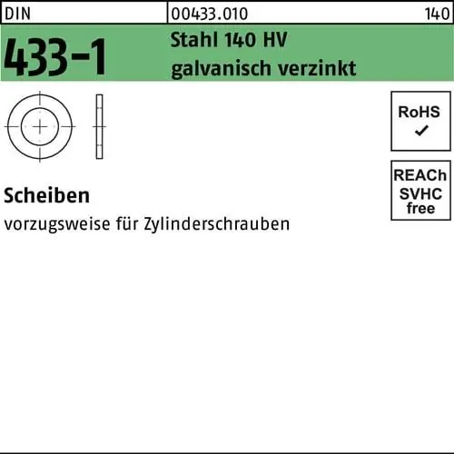 Scheibe DIN 433-1 17x28x2,5 Stahl 140 HV galv.verz. 500 Stück Direkt Vom Hersteller