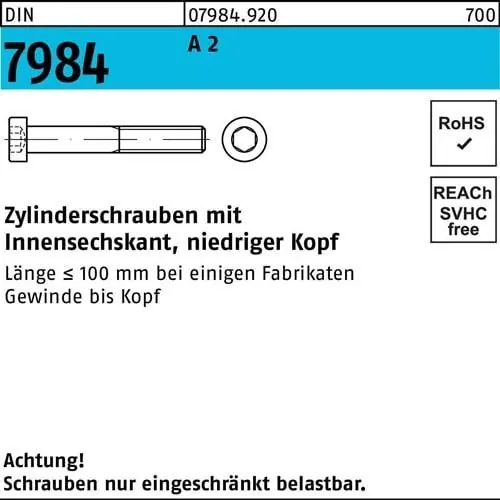 Preis Gesenkt Zylinderschraube DIN 7984 Innen-6kt M10x 25 A 2 100 Stück