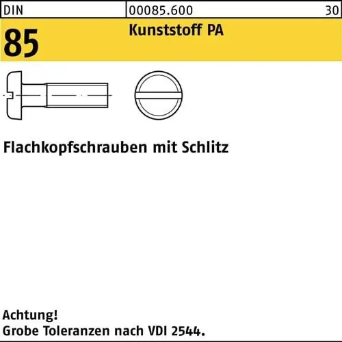 Flachkopfschraube DIN 85/ISO 1580 Schlitz M3x 6 Polyamid 200 Stück Top-Preis