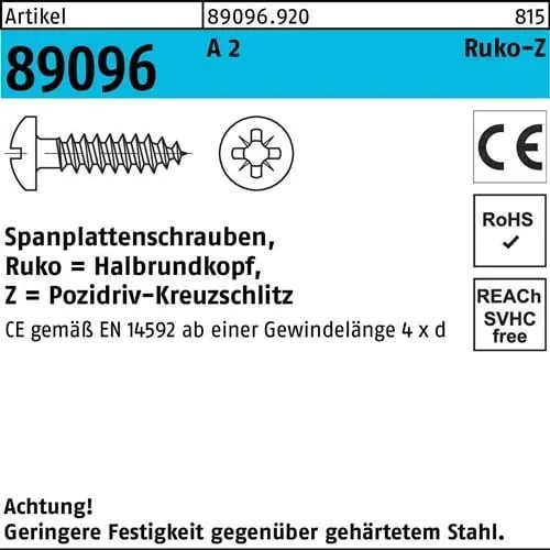 Spanplattenschraube R 89096 HAKO PZ 4,5x 50-Z A 2 500 Stück Schneller Versand