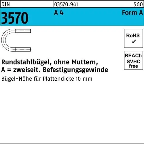 Rundstahlbügel DIN 3570 o.Mutter A 228/NW 200 A 4 1 Stück Top-Seller
