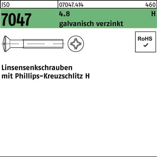 Bestpreis Linsensenkschraube ISO 7047 PH M2,5x8-H 4.8 galv.verz. 2000St.