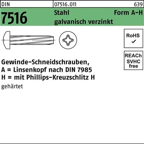 Gewindeschneidschraube DIN 7516 LIKO PH AM 6x50-H Stahl galv.verz. 250St. Schnäppchen
