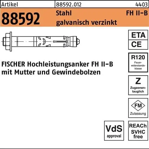 Top-Preis Hochleistungsanker R 88592 FH II 28/30 B Stahl galv.verz. 4St. FISCHER