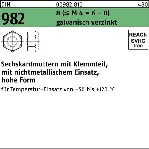 Online Kaufen Sechskantmutter DIN 982 Klemmteil M5 8 (= M4 = 6-8) galv.verz. 1000St.