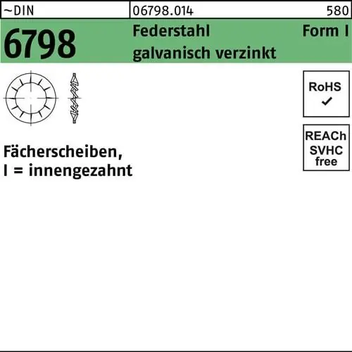 Fächerscheibe DIN 6798 FormI innengezahnt I 2,2 Federstahl galv.verz. 500St. Geprüft