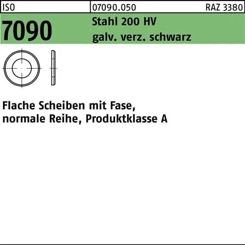 Nur Heute Unterlegscheibe ISO 7090 m.Fase 6 Stahl 200 HV galv.verz. sw 1000St.