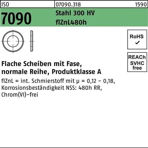 Super-Preis Unterlegscheibe ISO 7090 m.Fase 24 Stahl 300 HV zinklamellenb. 200 Stück