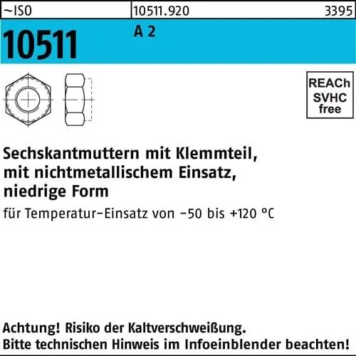 Sechskantmutter ISO 10511 Klemmteil M27 A 2 1 Stück Gratis Versand