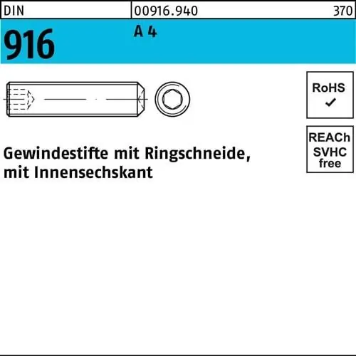 Ausverkauf Gewindestift DIN 916 Ringschn./Innen-6kt M8x 30 A 4 100 Stück