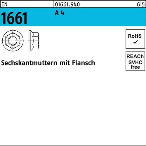 Bestpreis Sechskantmutter EN 1661 Flansch M6 A 4 1000 Stück