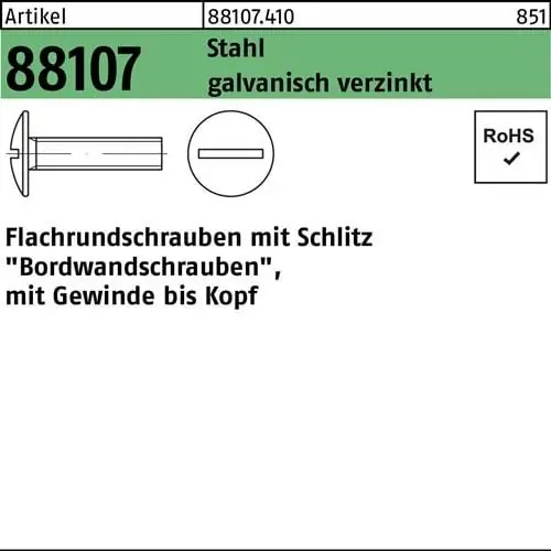 Flachrundschraube R 88107 Schlitz VG M8x35 Stahl 4.6 galv.verz. 200St. Neue Kollektion
