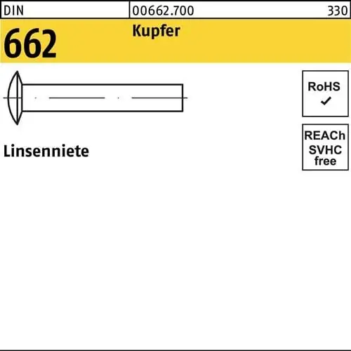 Linsenniete DIN 662 5x 12 Kupfer 500 Stück Expressversand