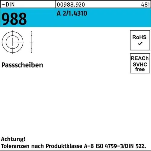 Knallerangebot Paßscheibe DIN 988 12x 18x 1 A 2/1.4310 100 Stück