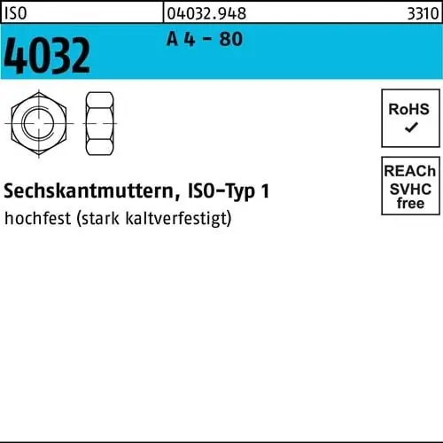 Mega-Angebot Sechskantmutter ISO 4032 M24 A 4 - 80 25 Stück