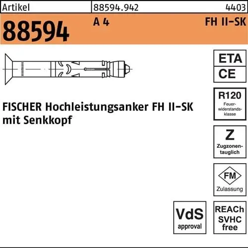 Neue Kollektion Hochleistungsanker R 88594 FH II 12/30 SK A 4 25 Stück FISCHER