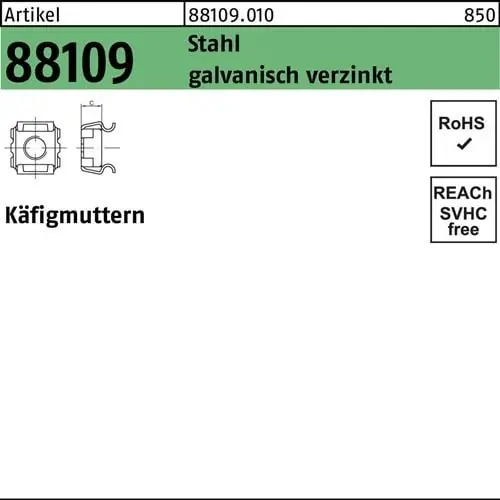 Käfigmutter R 88109 M5 - 8/9,5 Stahl galv.verz. 1000 Stück Echt
