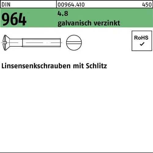 Saisonangebot Linsensenkschraube DIN 964 Schlitz M6x 25 4.8 galv.verz. 200 Stück