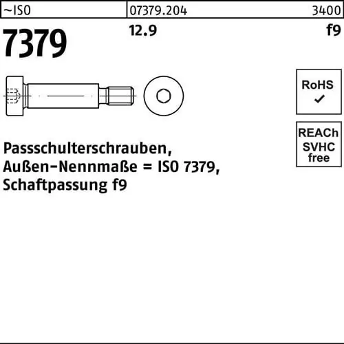 Paßschulterschraube ISO 7379 20 - M16x 80 12.9 Schaftpassung f9 10 Stück Kostenloser Rückversand