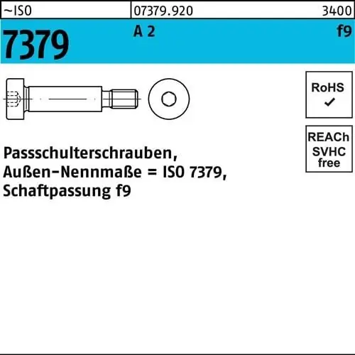 Nur Für Kurze Zeit Paßschulterschraube ISO 7379 8 f9 M6x 12 A 2 50 Stück