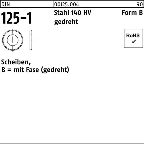 Top-Preis Unterlegscheibe DIN 125-1 B 1,7x 4x 0,3 Stahl 140 HV gedreht 100 Stück