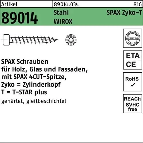 ZYLKOschraube R 89014 T-STAR 8x 200-T40 Stahl WIROX 50 Stück SPAX Kostenfreie Lieferung