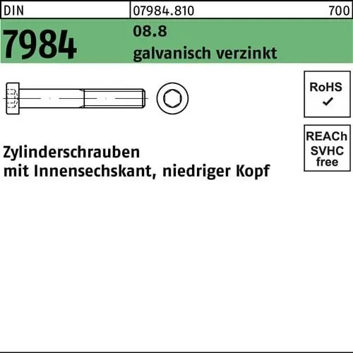 Kostenloser Rückversand Zylinderschraube DIN 7984 Innen-6kt M4x30 8.8 galv.verz. 500St.