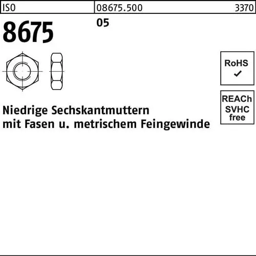 Top-Preis Sechskantmutter ISO 8675 Fasen M10x 1,25 5 100 Stück