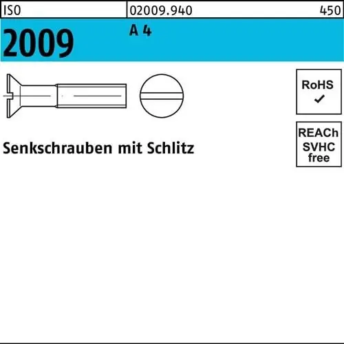 Senkschraube ISO 2009 Schlitz M3x 25 A 4 200 Stück Preis Gesenkt