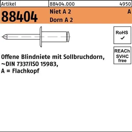 Highlight Blindniete R 88404 FLAKO 3,2x 8 Niet A 2/Dorn A 2 500 Stück