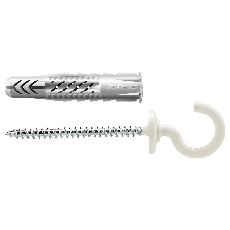 Zertifiziert Fischer 25x Universaldübel UX 8X50 RH N mit Rand und Rundhaken nylonbeschichtet - 94412