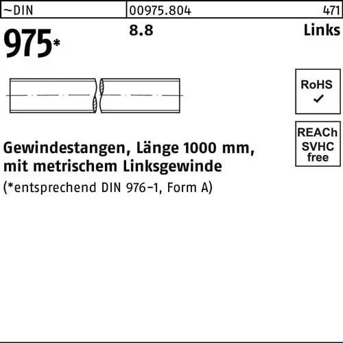 Neu Im Sortiment Gewindestange DIN 975 links M20 -LHx 1000mm 8.8 1 Stück